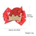Festive red Christmas bow hair clip featuring a sparkly Santa hat and reindeer pattern - Large Gold Christmas Hat Style