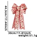 Grand nœud de Noël en jute avec motifs de rennes rouges, taille 44,3x30 cm décoratif - Nœud Patchwork Sapin de Noël / 44.3x30cm