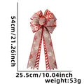 Grand nœud de Noël en toile de jute avec flocons rouges hauteur 54 cm décoratif - Nœud Patchwork Rayures Flocons / 54x25.5cm