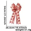 Grand nœud de Noël en toile de jute à double épaisseur avec feuilles d'érable rouges - Nœud Patchwork Rayures Feuilles d'Érable / 54x26.6cm