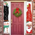 Bannières de porte de Noël avec motifs Père Noël et bonhomme de neige pour décor de fête. - Design de Bonnet de Père Noël et Bonhomme de Neige