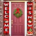 Bannières de porte de Noël festives avec motif à carreaux rouge et noir et bonshommes - Style Carreaux Buffalo Welcome Let it Snow