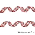 Weihnachtsband mit Karomuster, weißem Pelzrand und Drahtkante, Breite ca. 4,5 cm - Heller Plaid Fransiger Stil / 4m Länge