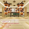 Set di 5 decorazioni appese a forma di zucca di Halloween in cartoncino di varie misure - Stile Zucca con Cappello da Strega (WQWS-GJ02) / 5 Pezzi