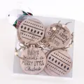 Rustic Christmas wooden ornaments set with Merry Christmas greetings in clear box - Round Disc Style / Set of 6