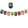 Cartoon Christmas bunting banner with Santa and snowman motifs, 3m length - Penguin Tree Wreath Style (Z-37)