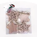 Pack of decorative hollow laser-cut and solid wooden star ornaments with twine - Five-pointed Star / Set of 6