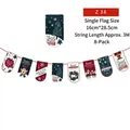 Christmas cartoon bunting banner Z38 set of 8 with 3M string for holiday decor - Tree Reindeer Wreath Dark Blue Style (Z-38)