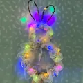 Leuchtender Osterhasen-Kranz mit weißem Tüll und bunten LEDs für Partydekoration - Groß / Gold Buntes Licht (Faltbar)