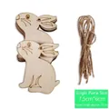 DIY Easter unfinished wooden rabbit pendant with jute twine for handicraft decoration - Sitting Bunny Style / 10 Pieces Pack / Easter Pendant