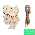 Set of unfinished DIY wooden chicken ornaments with jute twine for Easter crafting - Rooster Style / 10 Pieces Pack / Easter Pendant