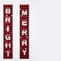 Festive red and black buffalo plaid Christmas door banners with Merry Bright text - Christmas Couplet Set / Red and Black Plaid Merry Style (CC-SDML-002)