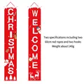 Red Christmas vertical welcome banners set with Santa and snowman designs for door - Christmas Couplet Set / Red Cartoon Character Style (CC-SDML-006)