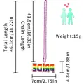 Rainbow Pride necklace dimensions with PRIDE pendant and purple bead chain - Letter Style