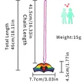 Detailed measurements of rainbow heart pendant necklace with purple beads - Finger Heart Style