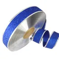 Detail view of 3.8cm blue glitter ribbon with silver edges for Christmas gift wrapping - 10m Blue Glitter Ribbon