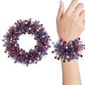 Corsage da polso in festone rosso bianco e blu con stelle per decorazione festa 4 luglio - Grandi Stelle / Stile Lametta Fine con Grande Stella