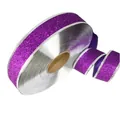 Ruban de Noël violet pailleté avec bords argentés, 5 cm de large pour décorations - 5 cm de large / Violet