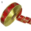 Nastro natalizio rosso e oro da 3,8 cm con motivo a foglie di agrifoglio per l'albero - Stile A (Foglie di Agrifoglio) / 100 Iarde (3.8cm) / Rosso
