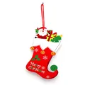 Red glittery Christmas stocking hanging decoration with Santa Claus and bells - Christmas Stocking Style (XG-7)