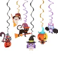 Colorful Halloween spiral hanging decorations featuring cartoon ghost, cat, and pumpkin - Mixed 6-Piece Set