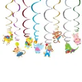 Detailed view of colorful cartoon animal spiral ceiling hanging decorations for birthday parties - Animal Banner - Elephant / 8Pcs Set