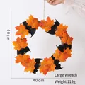 Corona grande de Halloween con hojas de arce y murciélagos, tamaño 40 cm - Corona de Arce Grande