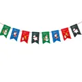 Festive colorful Christmas paper banner bunting featuring Santa, snowman, and reindeer motifs - B6-Serrated Edge Colorful Style