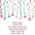 Detail view of princess themed spiral hanging decorations with paper material and size specifications. - Fairytale Princess (KT-2) / Single Spiral Swirl