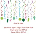 Tropical party hanging decorations with flamingos and palm leaf spirals for birthday events - Tropical Style (KT-3) / Single Spiral Swirl