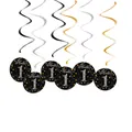 Hello 1 first birthday party hanging spiral decorations in black and gold for anniversary - Black 1st Birthday Style / Set of 6
