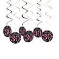 Hängende Spiraldekoration zum 30. Geburtstag in Roségold und Schwarz mit Glitzerkarten - 30. Geburtstag Spiralen / 6er Set / Rosarot