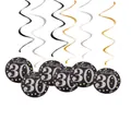Schwarz goldene 30. Geburtstag Hängedekoration mit Hello 30 Schild Set - 30. Geburtstag Spiralen / 6er Set / Schwarz