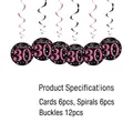 Set mit 6 rosa glitzernden Hello 30 Hängespiralen für die Dekoration zum 30. Geburtstag - Krapprot 30. / 6 Stück