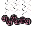 Elegante hangende decoraties voor 21e verjaardag met roze glitter nummer 21 swirls - 21e Verjaardagsstijl / Set van 6 / Rozerood