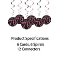 Hängende Wirbeldekoration zum 70. Geburtstag in Rosa und Schwarz mit 6 Karten und Spiralen - Krapprot 70. / 6 Stück