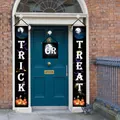 Halloween Trick or Treat Banner Set mit Kürbis- und Fledermausmotiven für die Haustür - Schwarzes Dreierset / 3-teiliges Set
