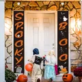 Halloween door banners set with Spooky and Booo text for festive outdoor porch decoration - Black With Orange Letters