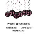 Pink and black 21st birthday hanging swirls party decoration set with cards - Rose Madder 21st / 6pcs
