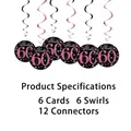 Pink and black 60th birthday hanging swirls decoration set - Rose Madder 60th / 6pcs