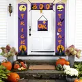 Bannières d'Halloween Trick or Treat pour porte d'entrée dans un décor festif complet - Taille unique / Ensemble de 4 pièces (Avec cordes noires et crochets) / Violet