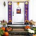 Ensemble de bannières d'Halloween avec texte Trick or Treat et graphismes festifs effrayants. - Taille unique / Ensemble de 3 pièces (Avec cordes noires et crochets) / Violet