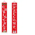 Festive red Christmas porch banner set with 'WELCOME' and 'CHRISTMAS' vertical text - Christmas Couplet Set / Santa Claus Style (CC-SDML-001)