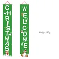 Pair of vibrant green Christmas door banners featuring snowman and reindeer designs - Christmas Couplet Set / Green Classic Welcome Style (CC-SDML-008)