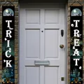 Halloween Trick or Treat porch banners in black with festive spooky theme patterns - Halloween Half Moon Couplet Style / Two-Piece Set