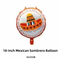 Close-up detail of 18-inch Mexican sombrero themed round foil decoration balloon - Sombrero Pattern