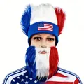 USA flag themed plush wig hat and fake beard set for sports fans celebration events - USA Style (Wig And Beard Set)