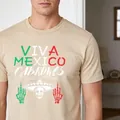 Unisex Baumwoll-T-Shirt in Beige mit Viva Mexico Cabrones Grafikdruck für Unabhängigkeitstag. - XS / Tops / Dunkelblau