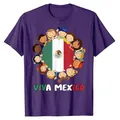 Purple cotton Viva Mexico T-shirt featuring children and national flag graphic design - Purple