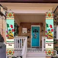Πανό βεράντας για την Ημέρα Ανεξαρτησίας του Μεξικού με σημαία και διακόσμηση σομπρέρο - Τυρκουάζ Κρεμ Έθνικ Στυλ (DLRMD051) / 180x30cm